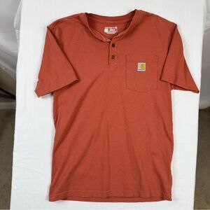 Carhartt Henley Pocket Tee Men’s Small Orange Loose Fit Pocket Workwear Cotton